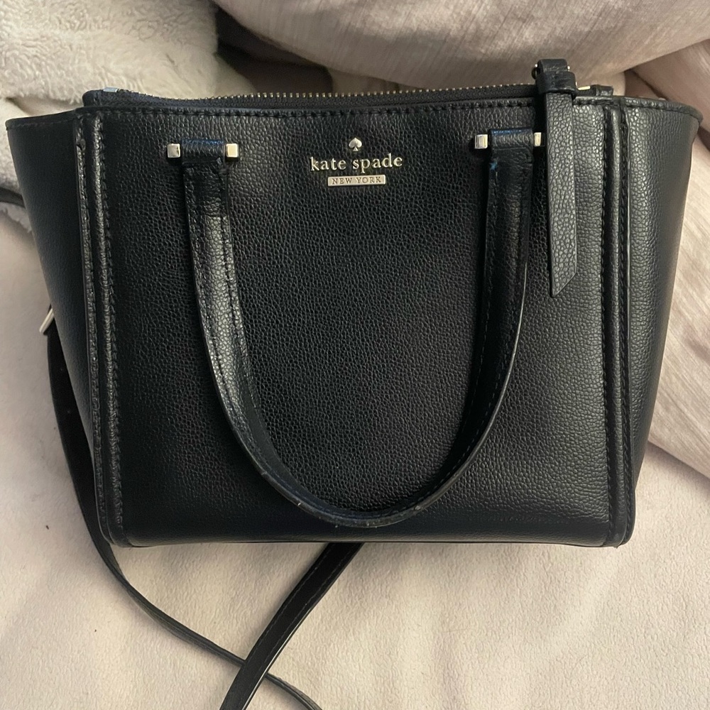 kate spade black leather satchel handbag used
